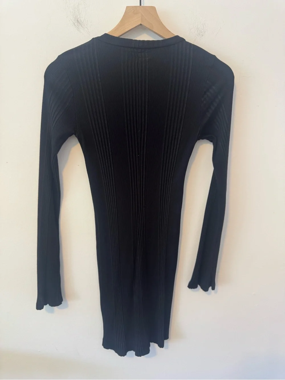 Michael Lauren Lounge Black Ribbed Long Sleeve Knit Dress XS